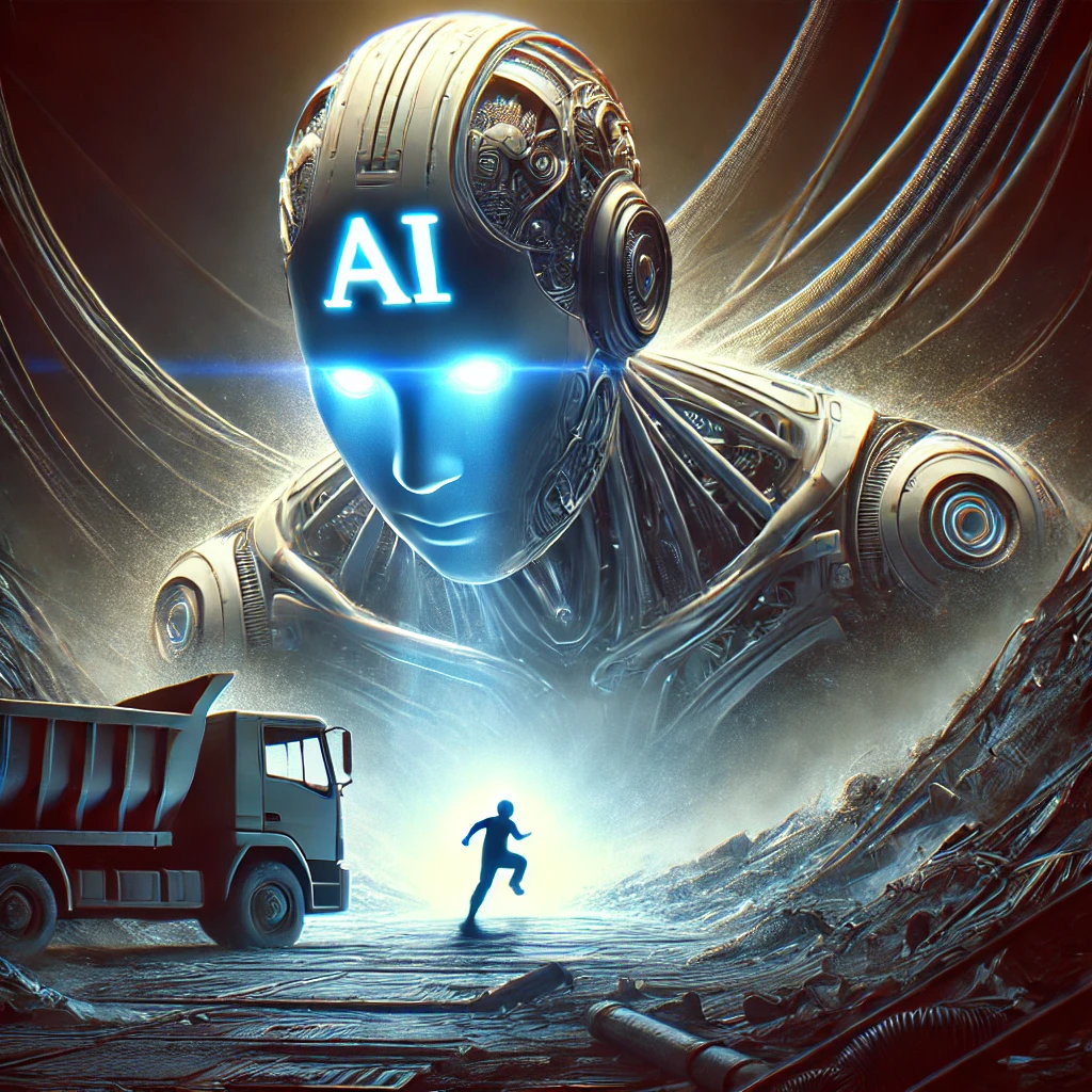DALL·E-2025-01-08-15.05.53-A-visual-metaphor-of-the-tension-between-artificial-intelligence-and-humanity-with-a-large-machine-representing-AI-looming-over-a-small-determined-h Google Apresenta o Willow O Computador Quântico que Explora Universos Paralelos.