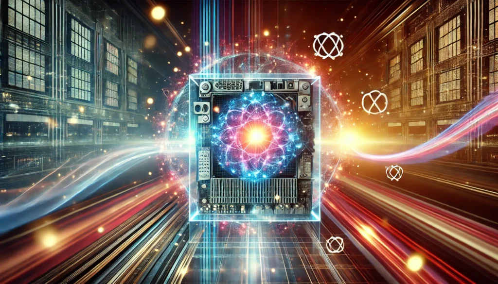 DALL·E-2025-01-09-00.31.28-A-visually-striking-image-of-a-quantum-computer-surrounded-by-glowing-dynamic-energy-patterns.-The-computer-should-look-advanced-with-holographic-el-1024x585 Google Apresenta o Willow O Computador Quântico que Explora Universos Paralelos.