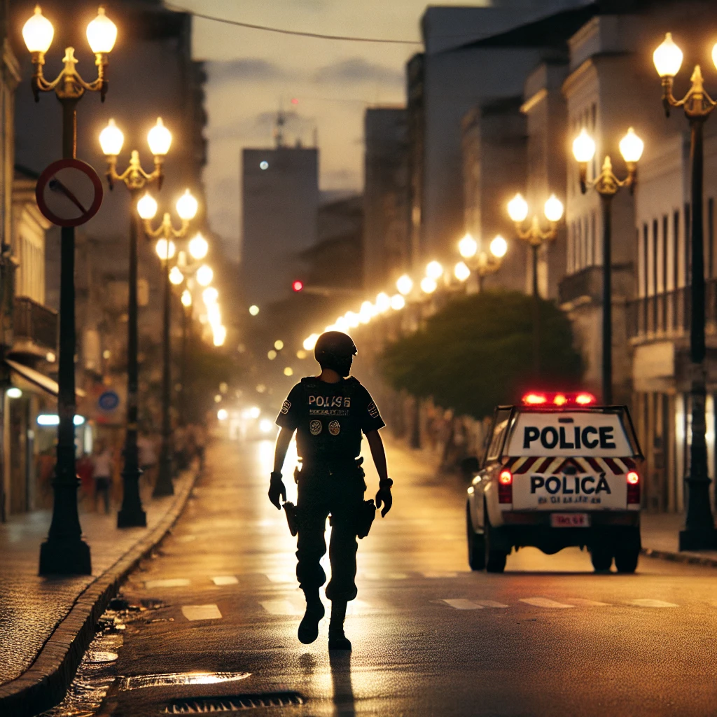 DALL·E-2025-01-10-21.43.27-A-police-officer-patrolling-a-street-in-Belem-Brazil-during-the-evening-hours.-The-scene-should-show-a-calm-but-vigilant-atmosphere-with-streetlight Casal Executado a Tiros No Meio Da Rua No Bairro Do Guamá